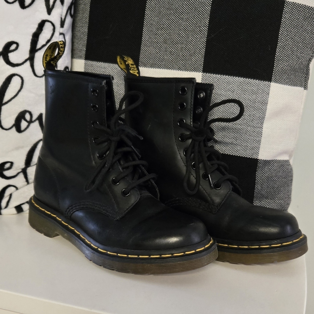 Dr. Martens Black Boots with Yellow Accents - Picture 2 of 6